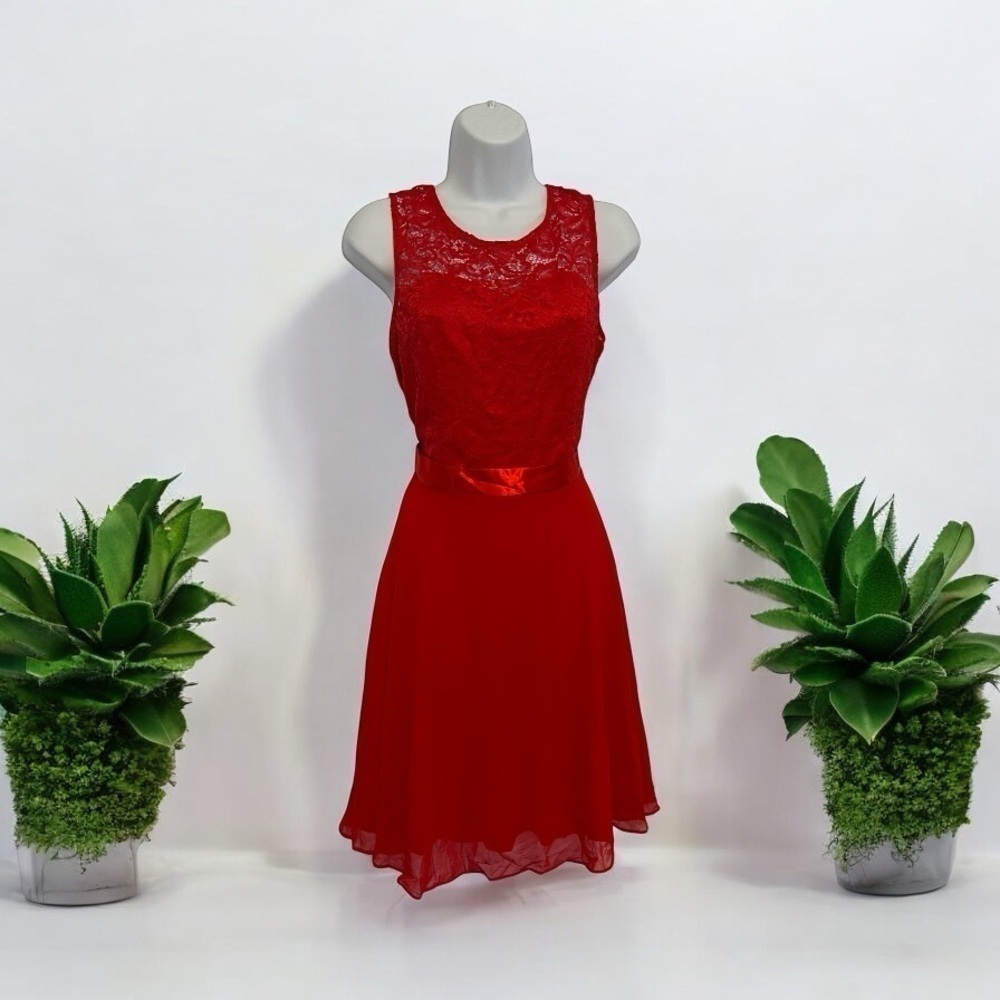 BeryLove Women Short Floral Lace Bridesmaid Dress A-line Swing Party Dress SZ L